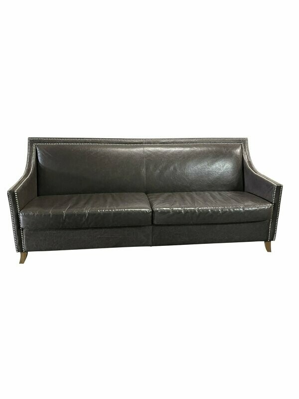 Grey Faux Leather Nailhead Sofa