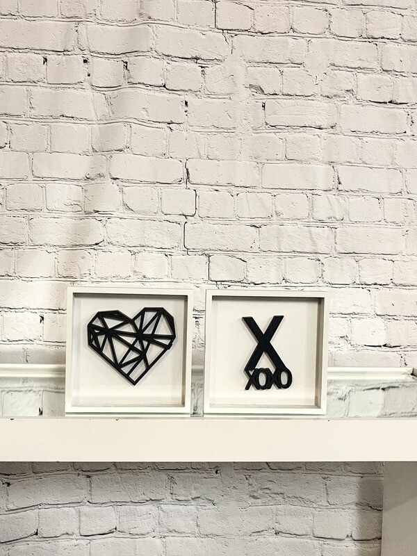 Geo Heart & XOXO Wood Art - Set Of 2