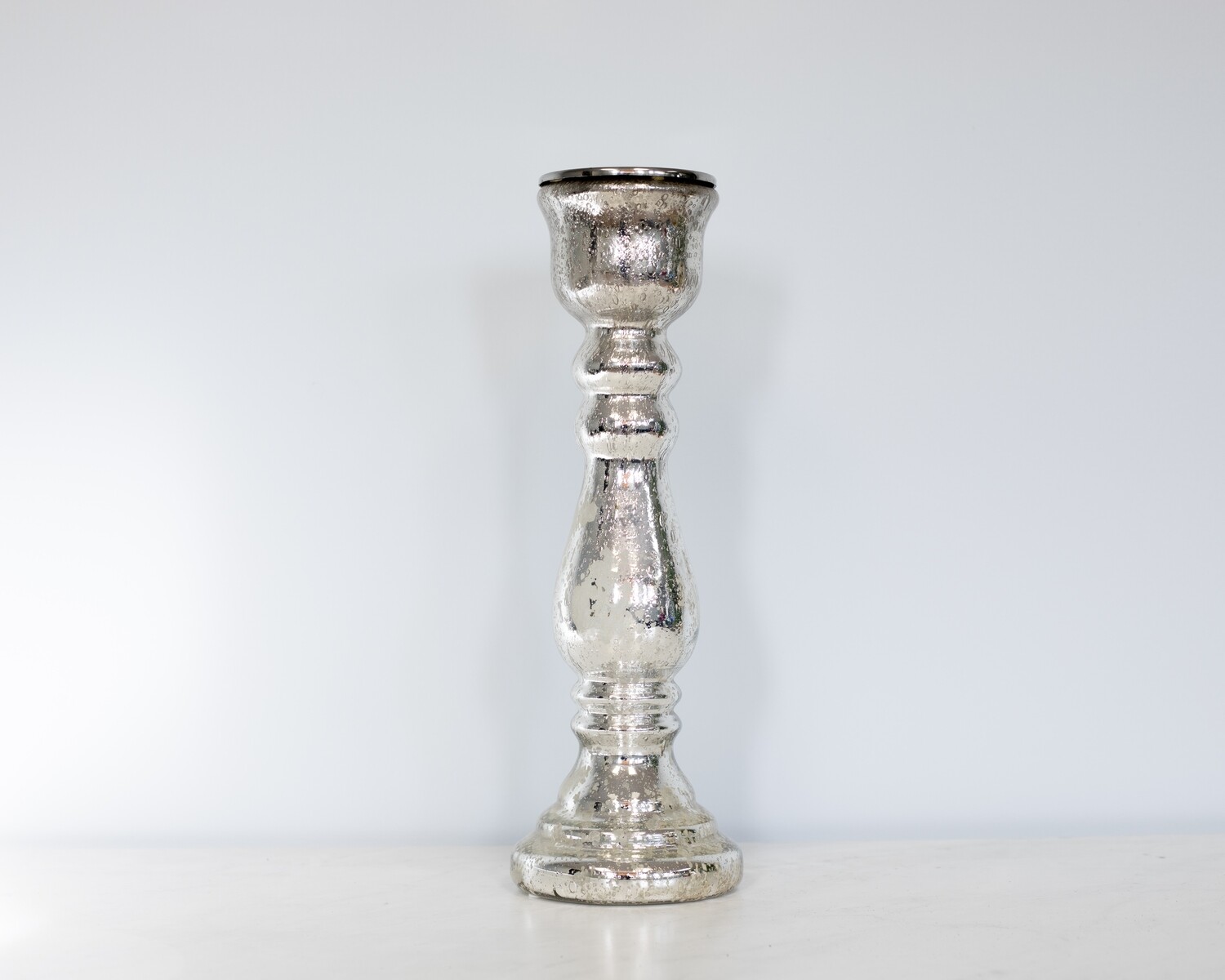 Tall Frosted Silver Candle Holder