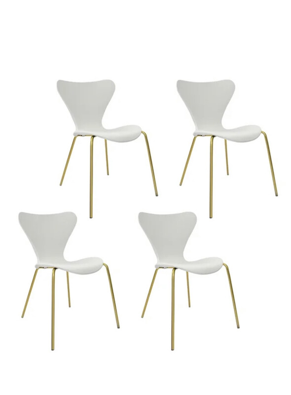 White & Gold Faux Wood Dining Chair - Set Of 4