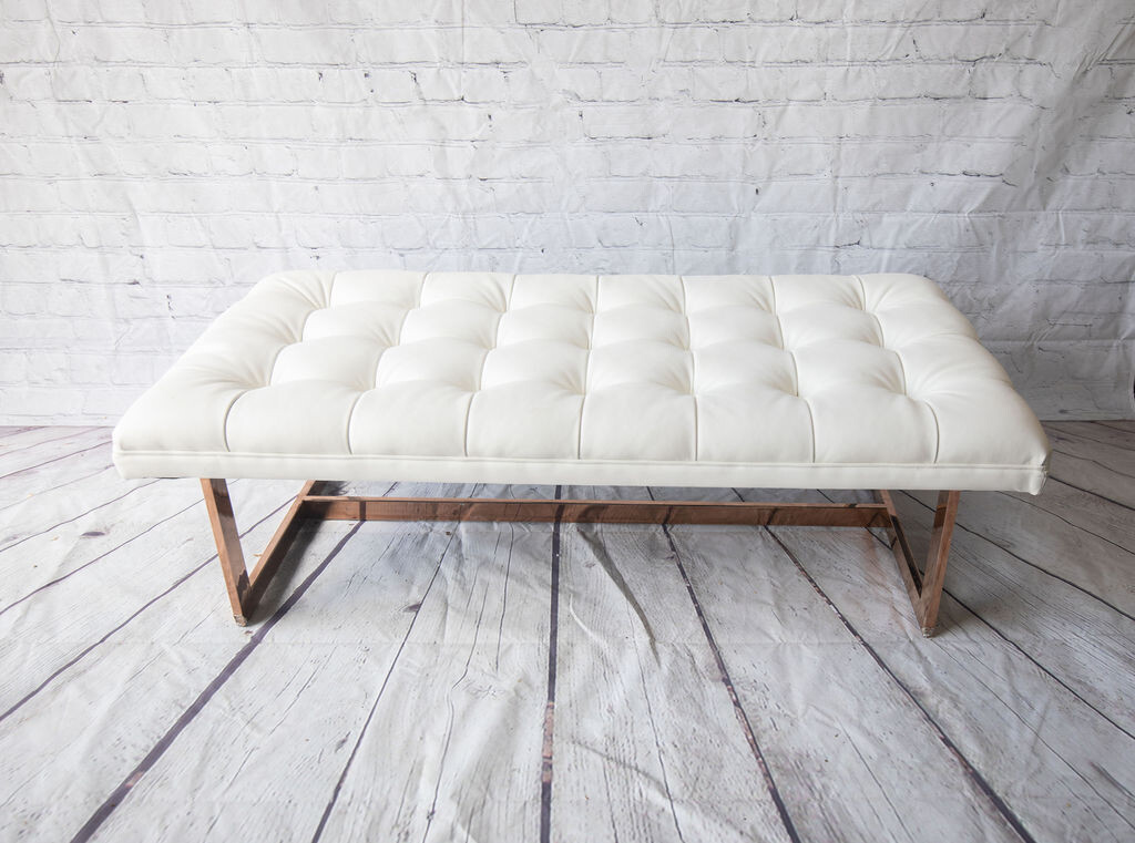 Gold & White Faux Leather Bench