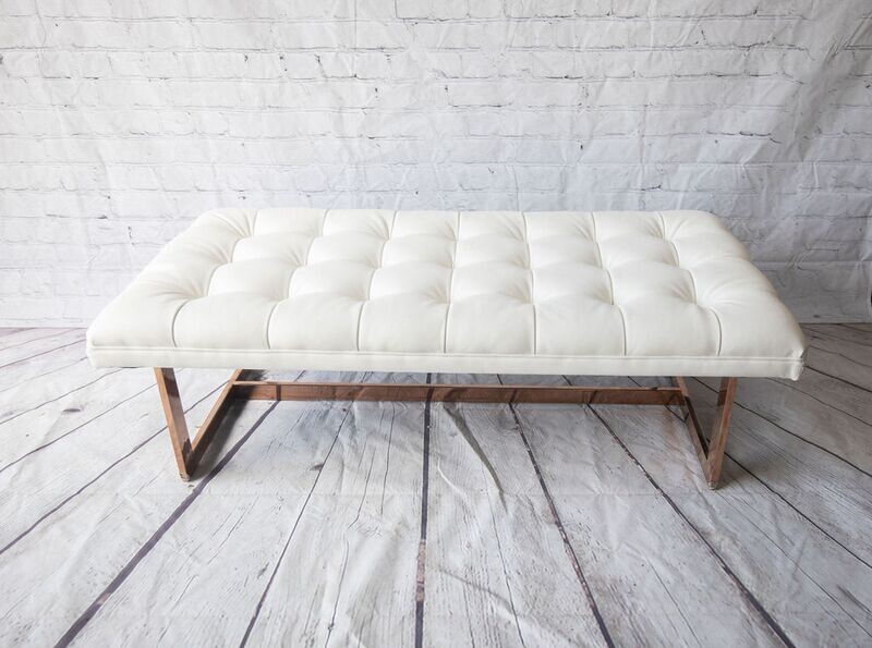 Gold & White Faux Leather Bench