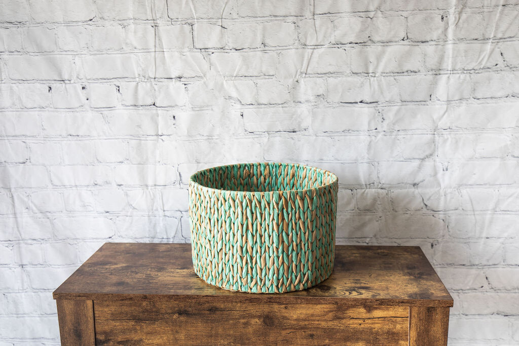 Teal & Tan Wicker Floor Basket