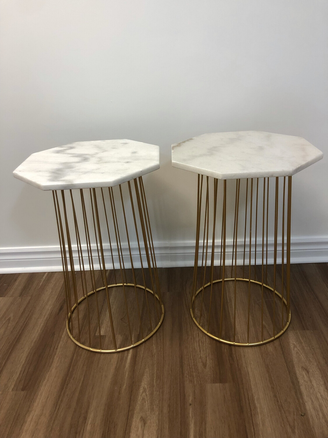 Real Marble & Gold End Table - Set Of 2