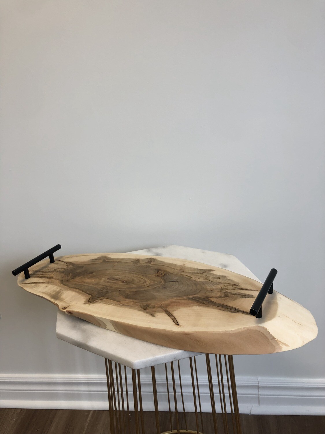 Oval Live Edge Tray w/ Matte Black Handles