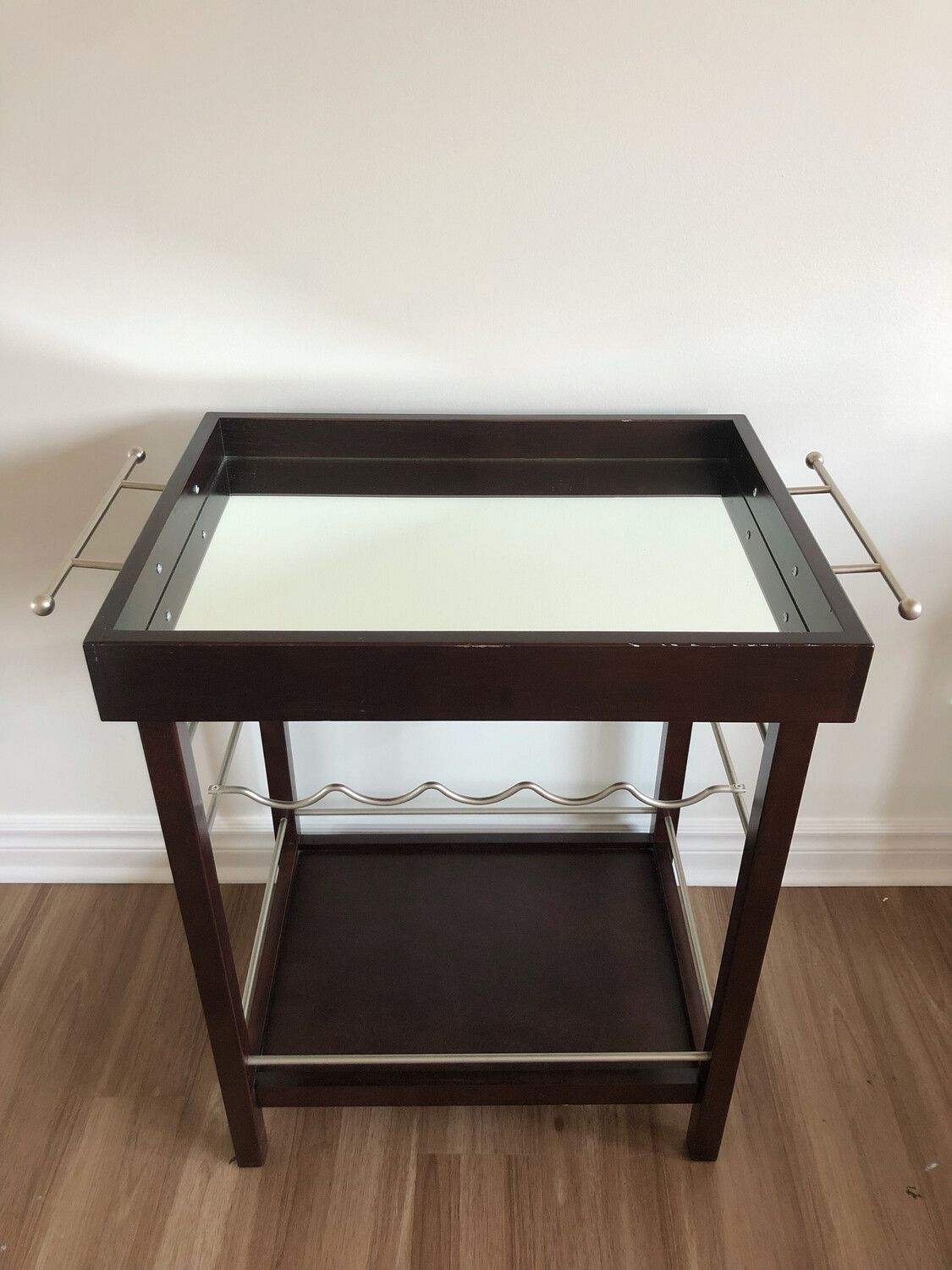 Chestnut Mirrored Top Bar Cart