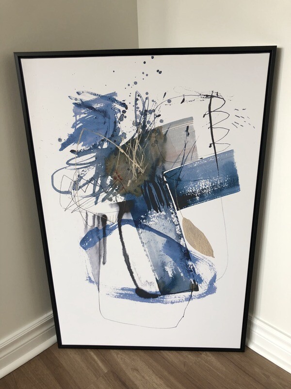 Black & Blue Abstracted Framed Canvas