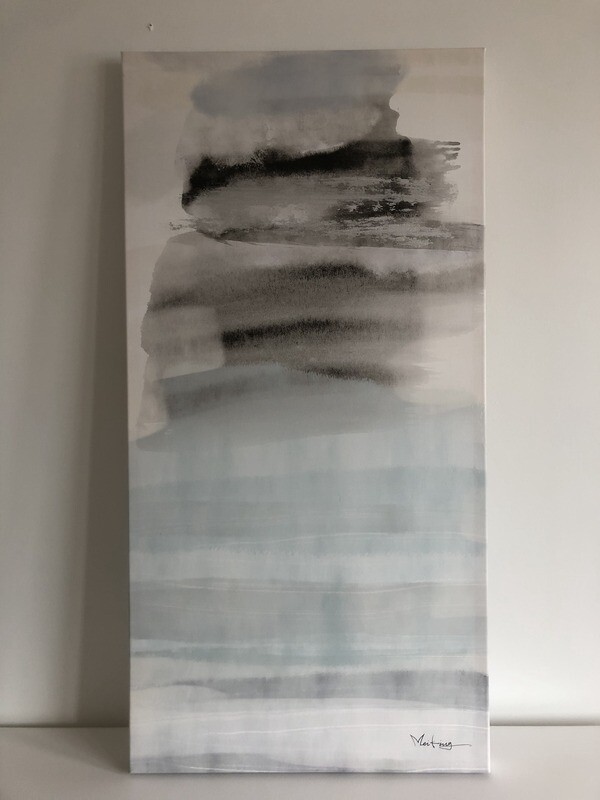 Blue & Charcoal Smudged Lines Canvas