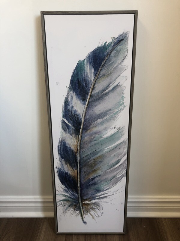 Blue & Gold Feather Framed Canvas