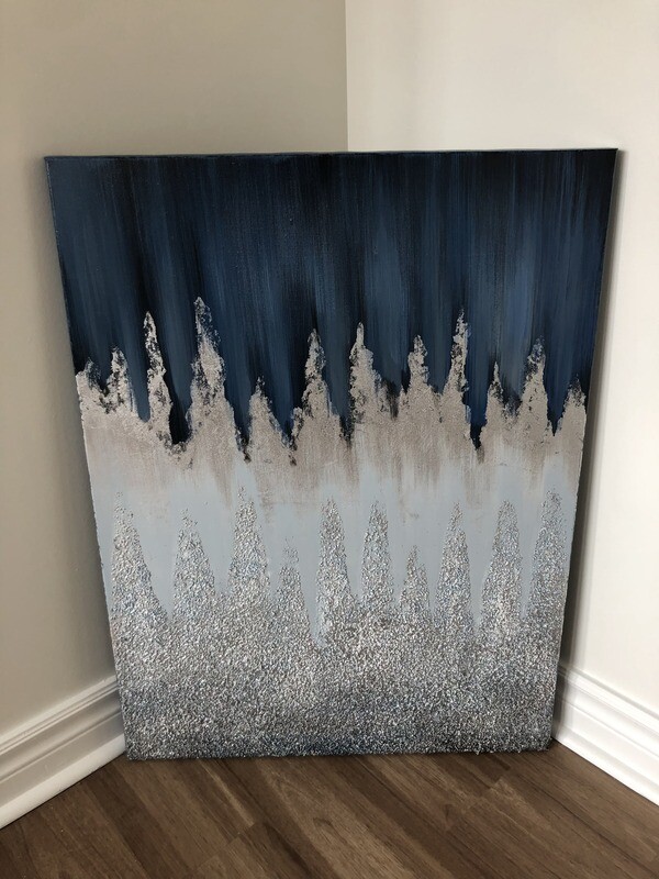 Blue & Silver Ombre Glitter Canvas - Set Of 2