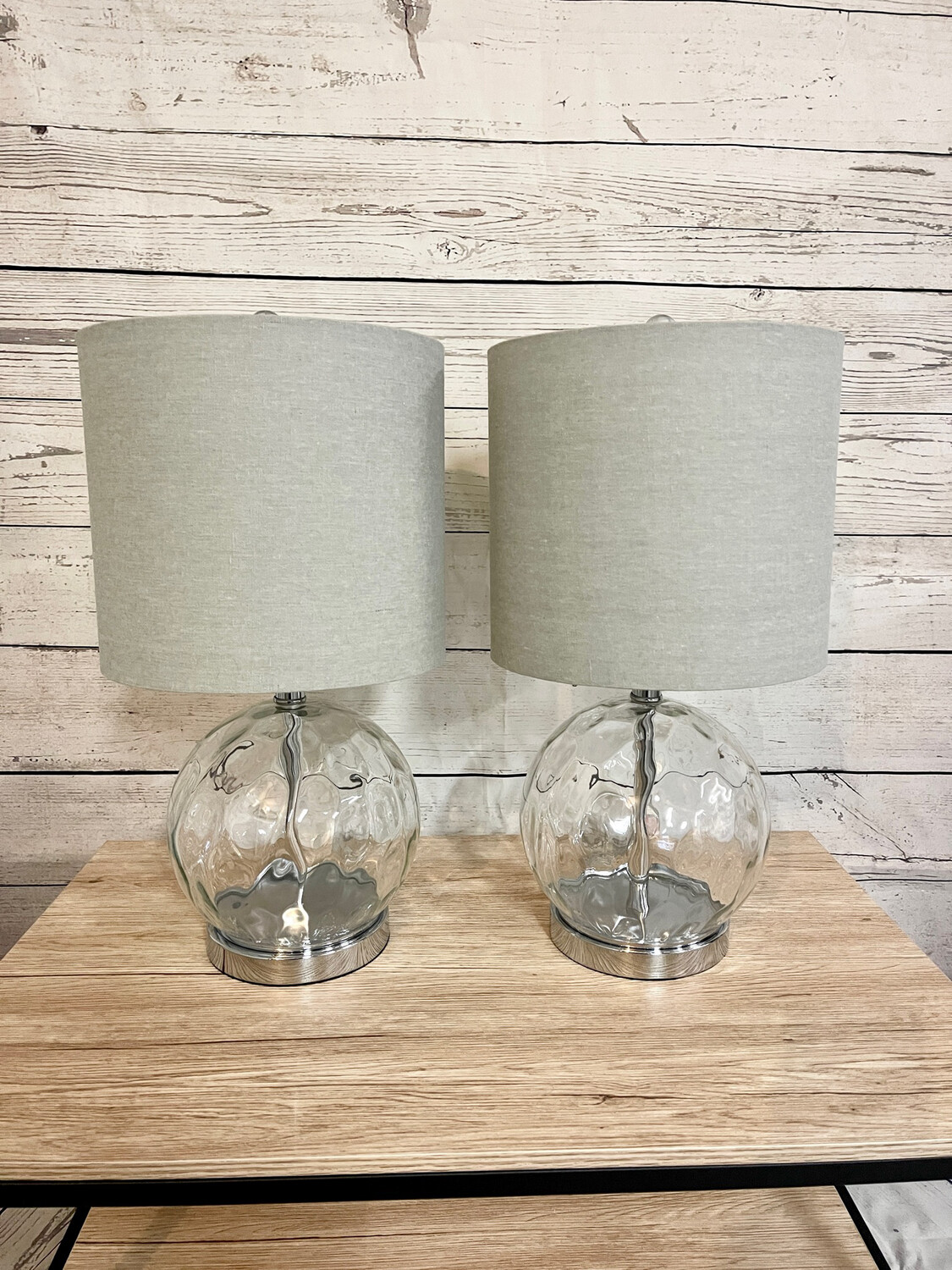 Round Textured Glass Lamp - Set Of 2