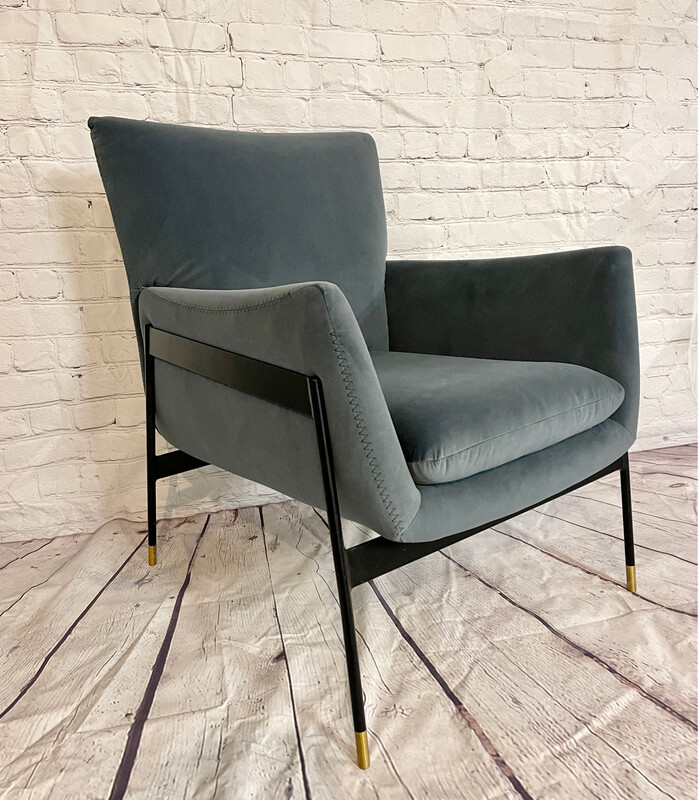 Chic Blue Grey & Black Metal Frame Chair
