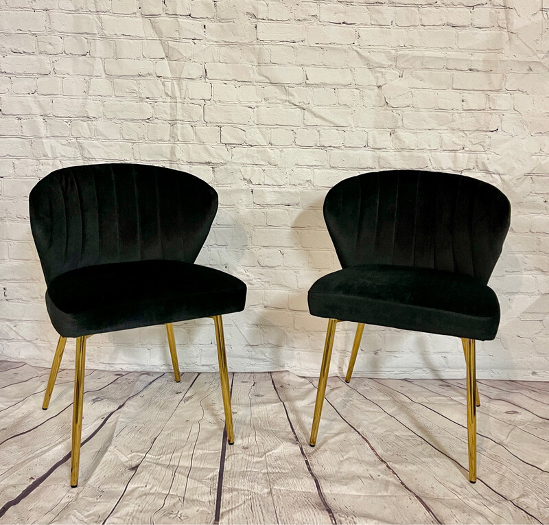 Black Velvet & Gold Accent Chair - Set Of 2