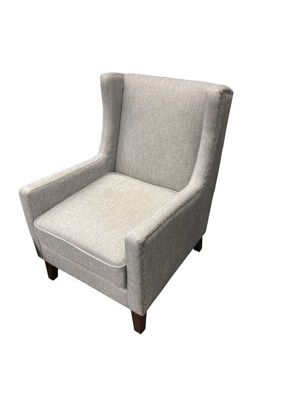 Grey Nailhead Wing Back Chair