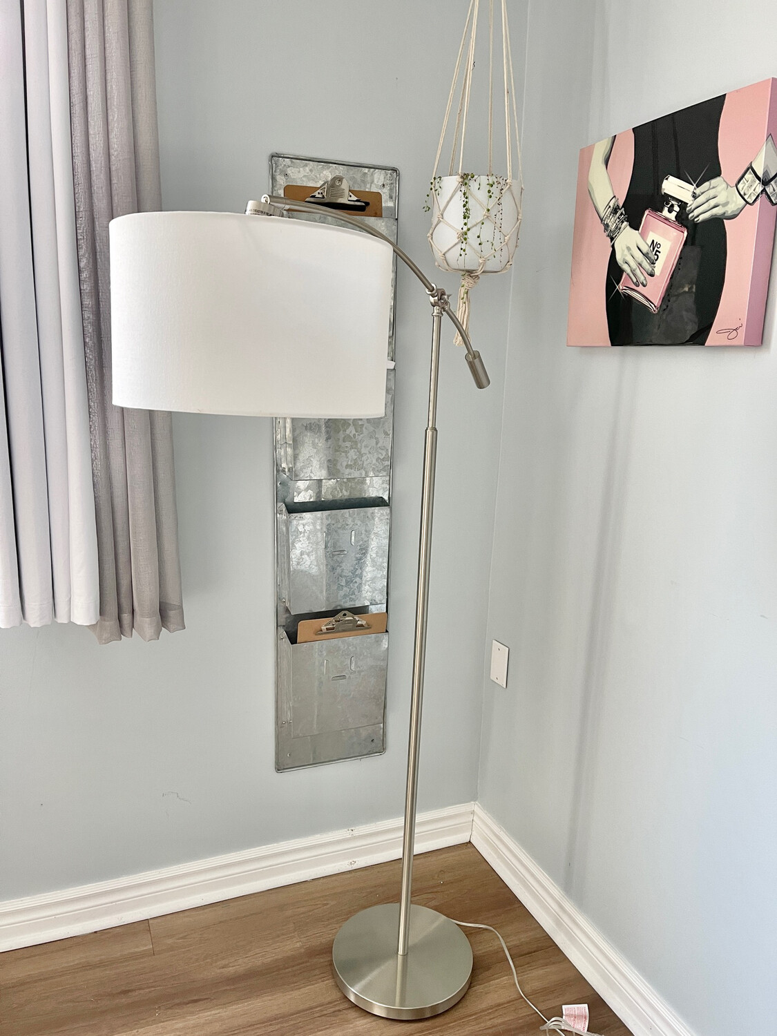 Brushed Steel Overhanging Floor Lamp
