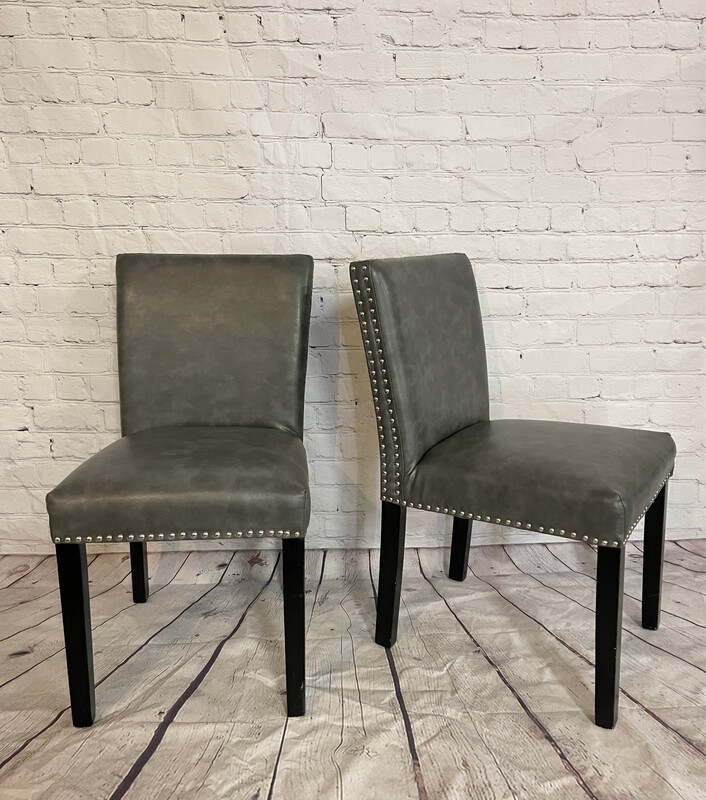 Grey Faux Leather Nail Head Trim Chairs - Set Of 4