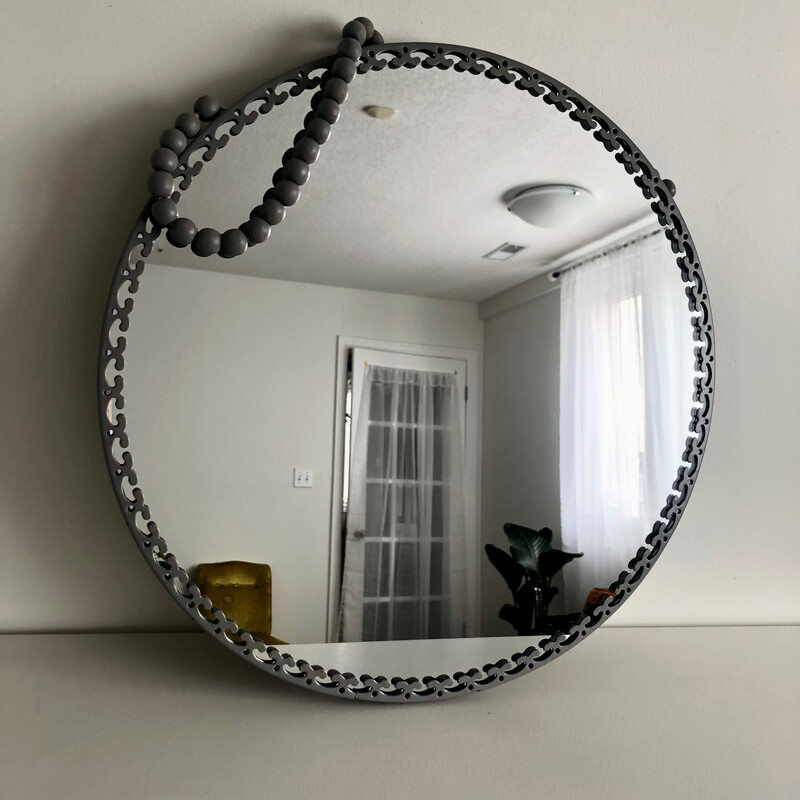 Grey Metal Beaded Mirror