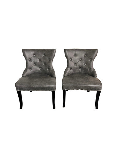 Grey Nailhead Chairs w/ Back Ring - Set Of 2