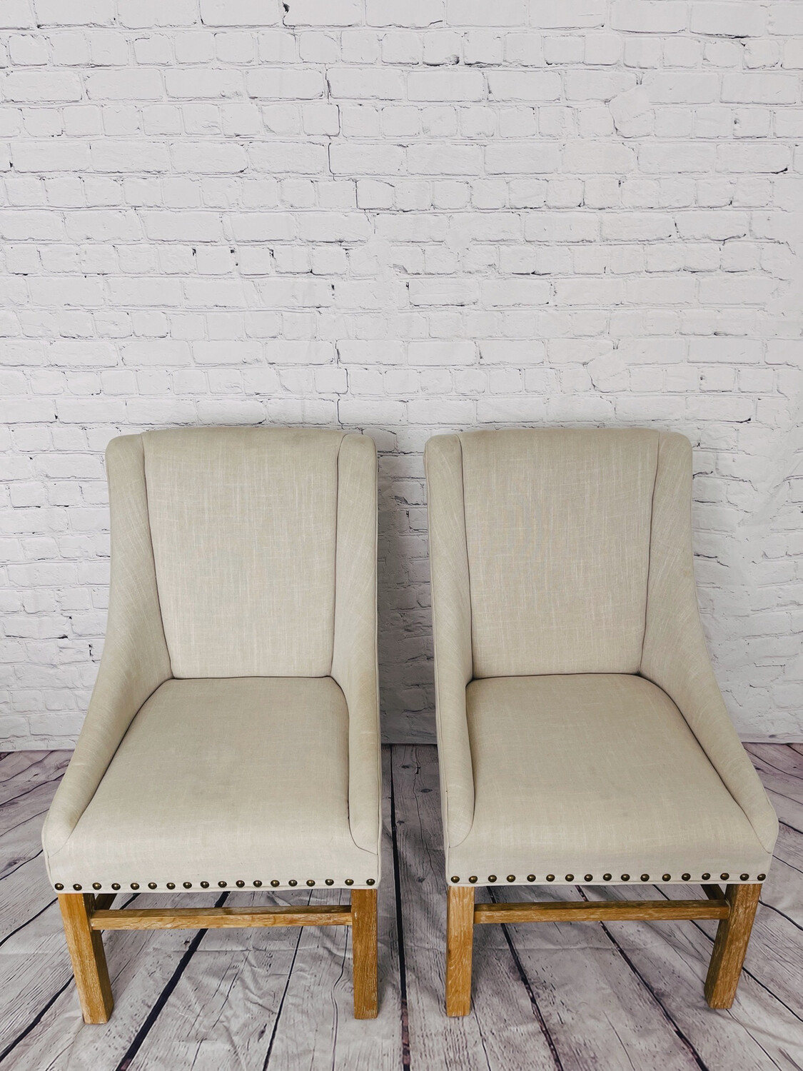 Cream Nailhead Chair w/ Wood Legs - Set of 2