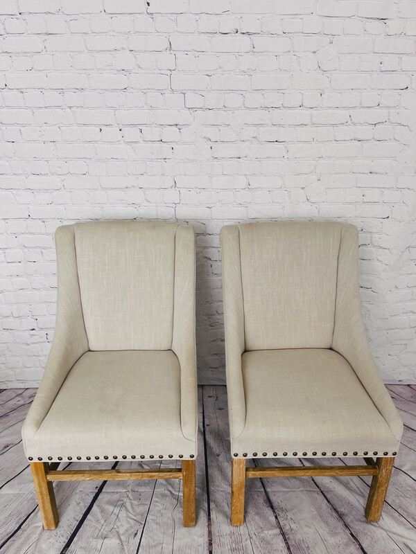 Cream Nailhead Chair w/ Wood Legs - Set of 2