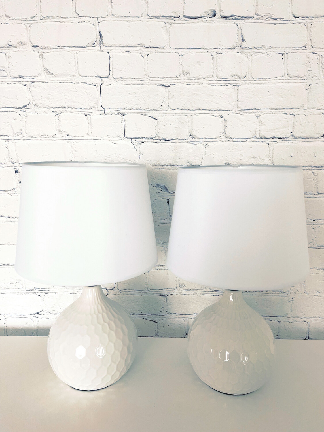 White Textured Ceramic Lamp - Set Of 2