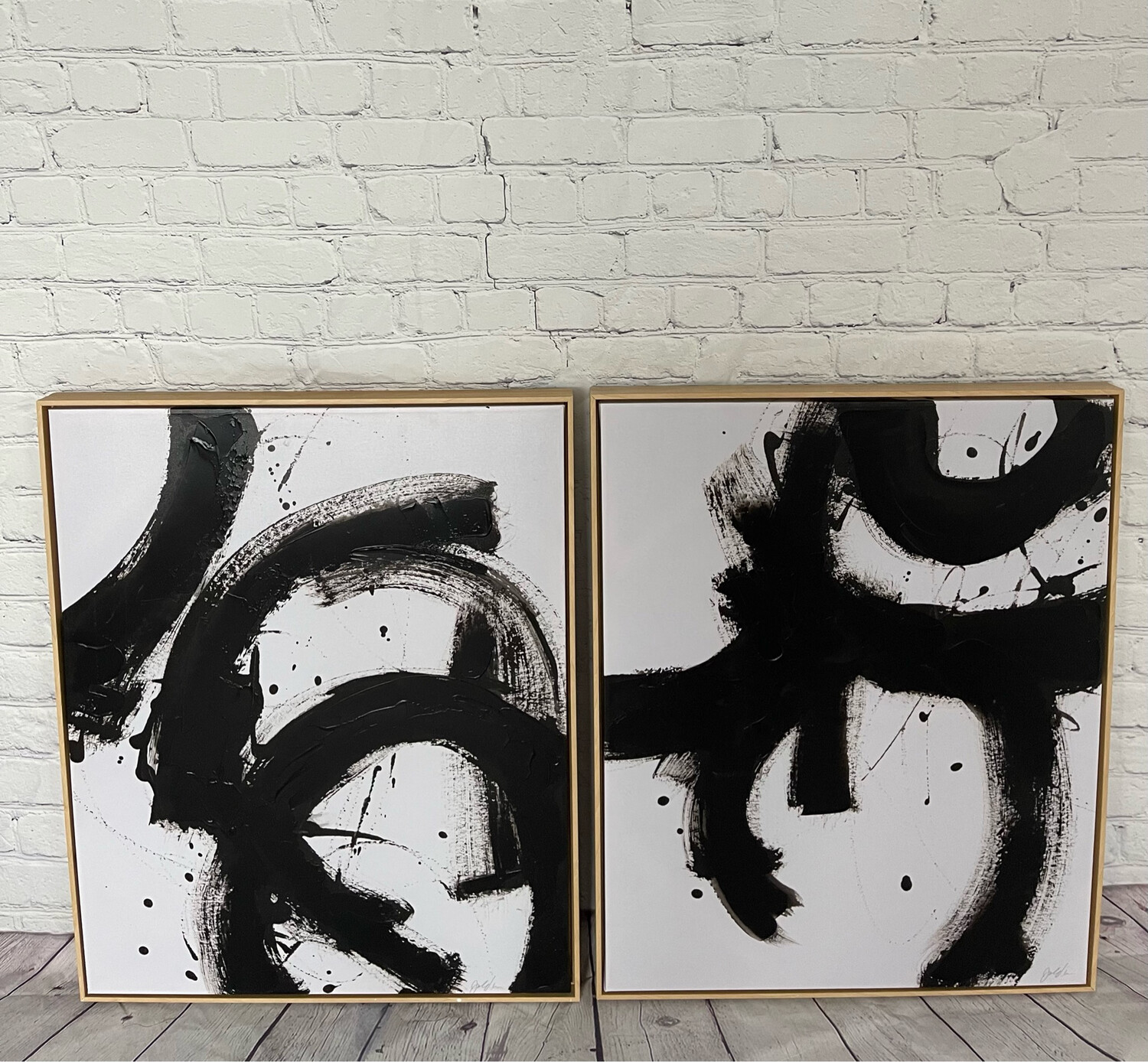 Black Abstracts Framed Canvas - Set Of 2