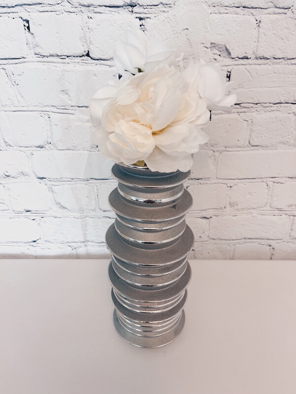 Silver & Chrome Vase w/ Florals