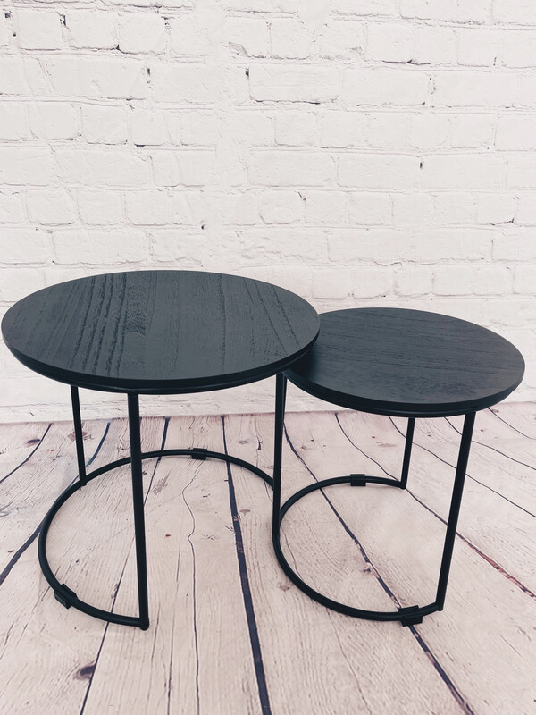 Black Wood Top Nesting Table - Set Of 2