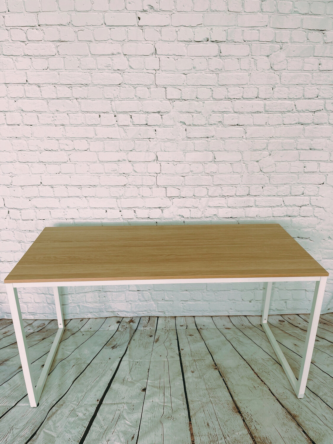 White & Faux Wood Top Desk
