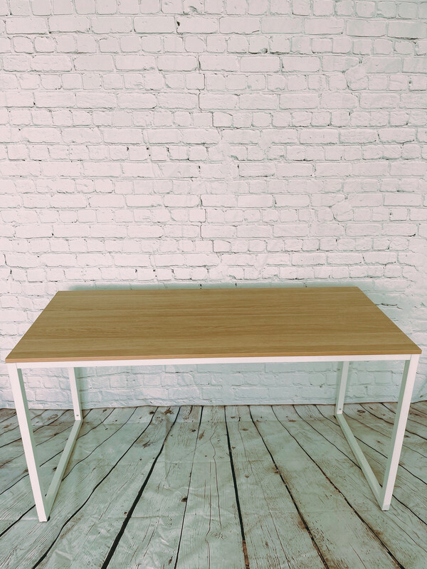 White & Faux Wood Top Desk