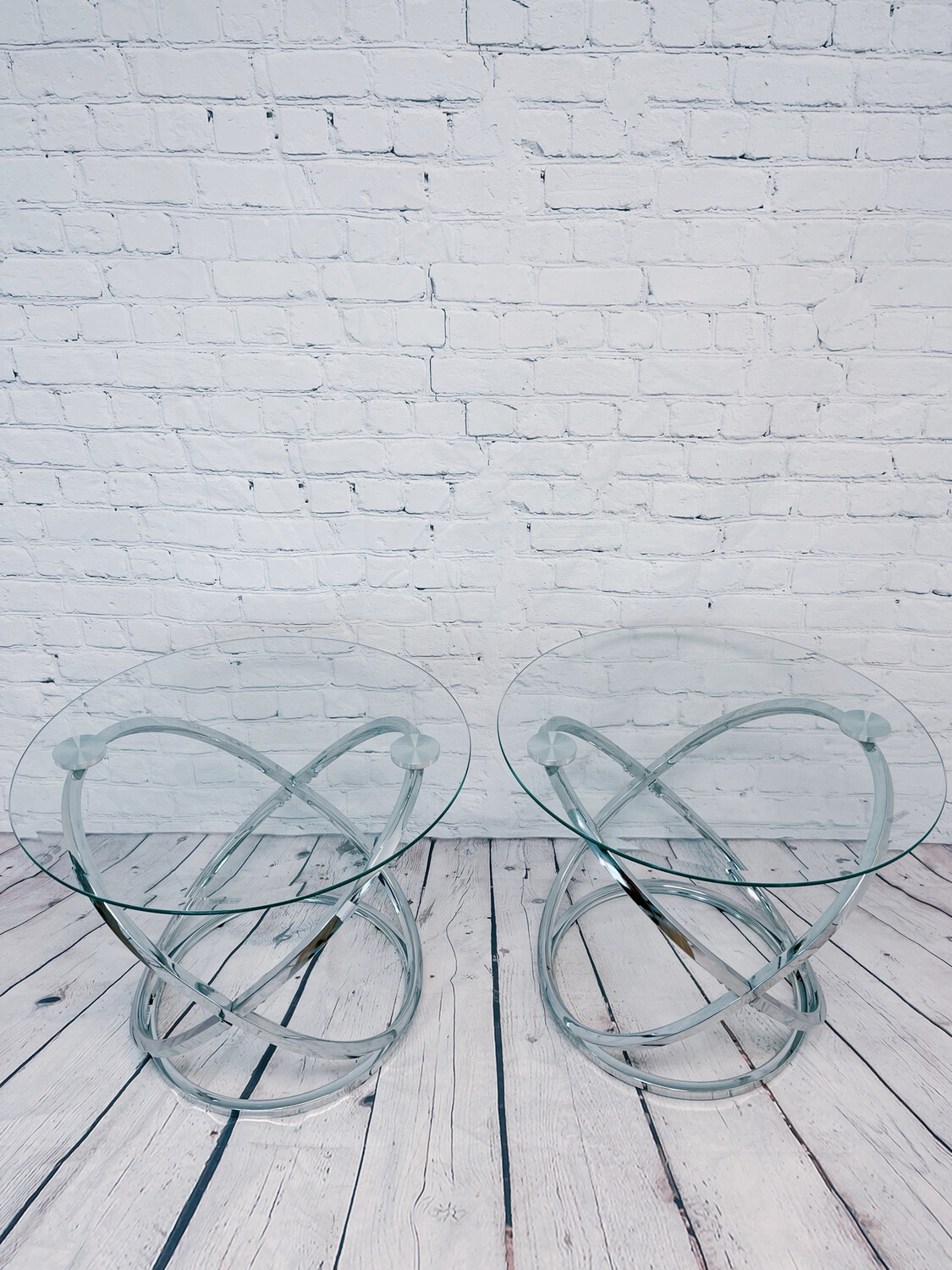 Chrome & Glass Circular End Table - Set Of 2