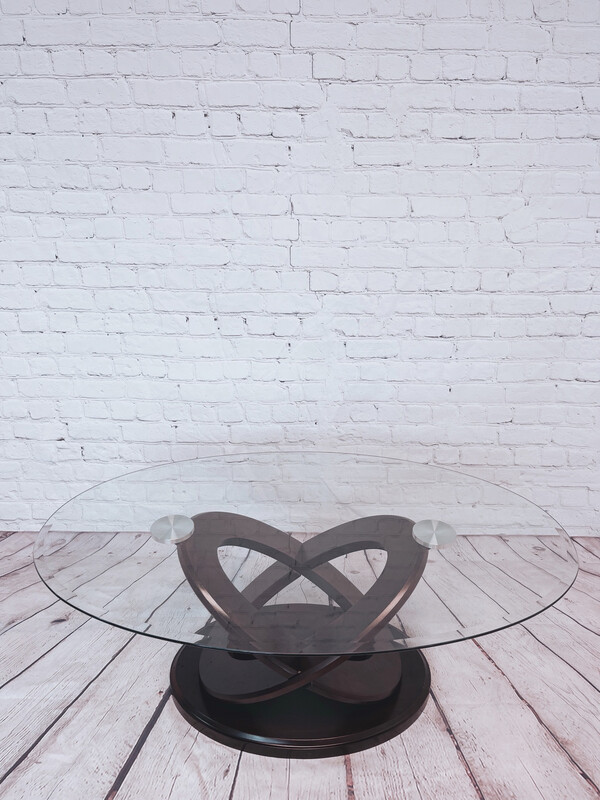 Oval Espresso & Glass Coffee Table