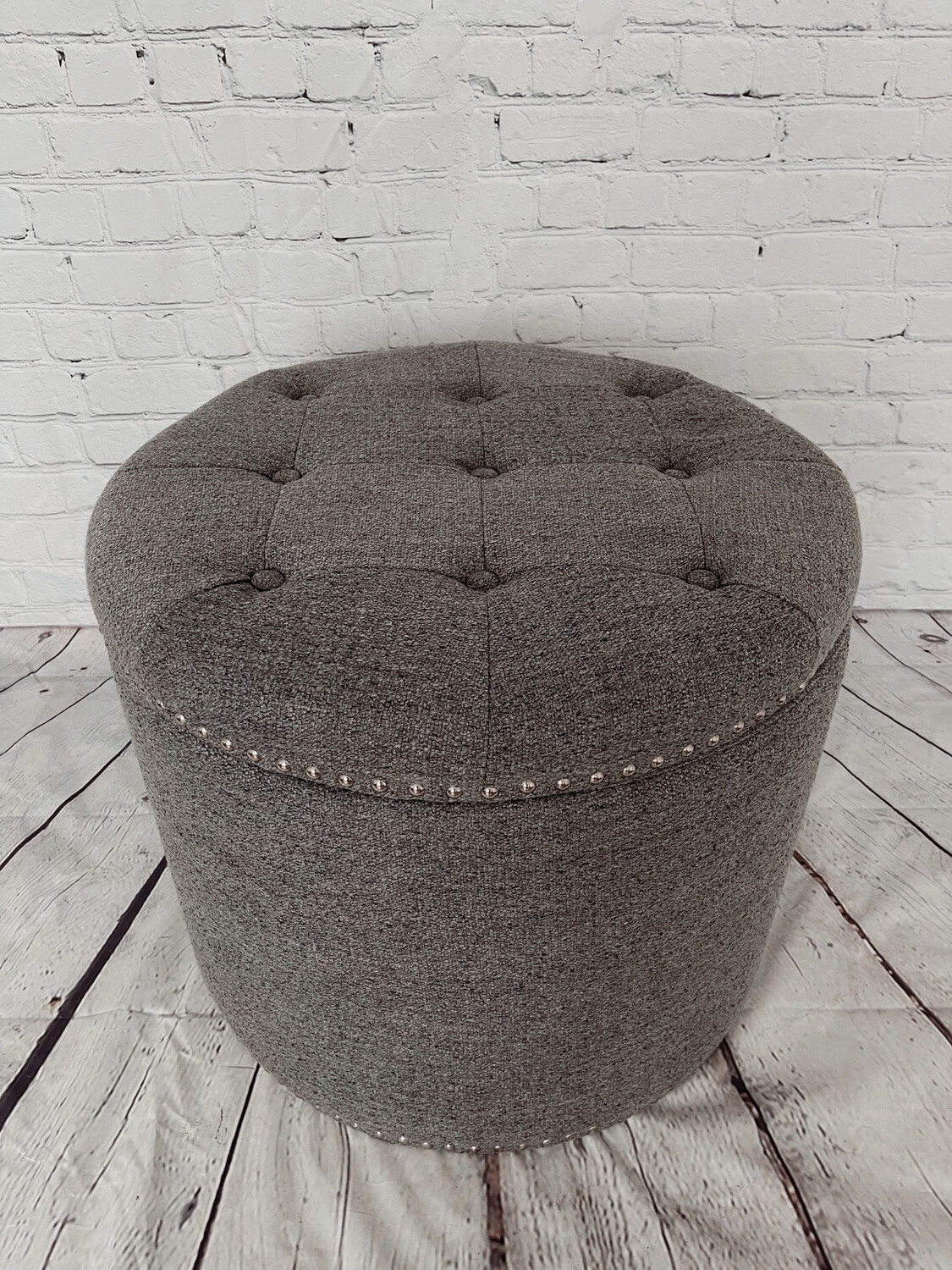 Grey Nailhead Ottoman