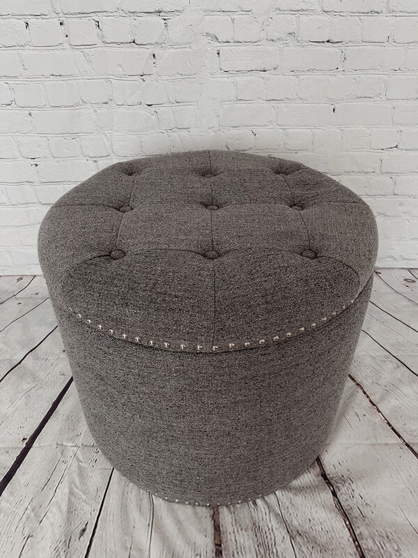 Grey Nailhead Ottoman