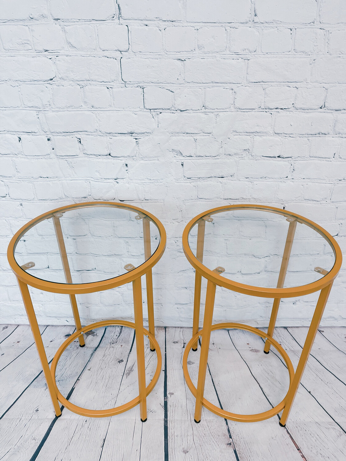 Yellow Gold & Glass End Table - Set Of 2
