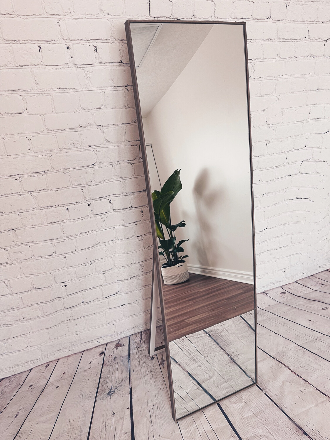 Slim Grey/Brown Wood Easel Mirror