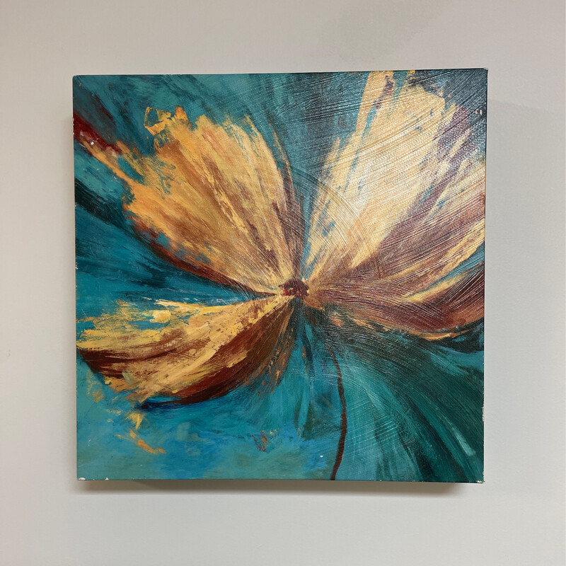 Turquoise & Gold Flower Canvas