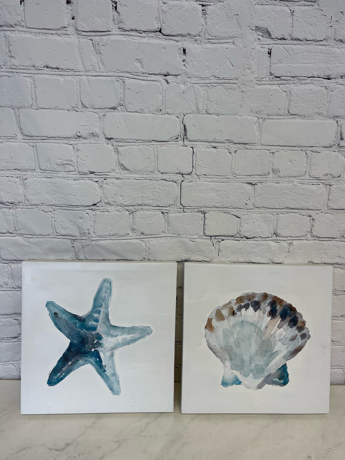 Starfish & Seashell Canvas - Set Of 2