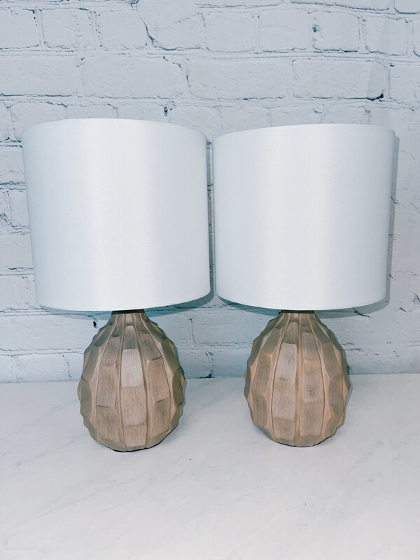Beige Faux Wood Lamp - Set Of 2