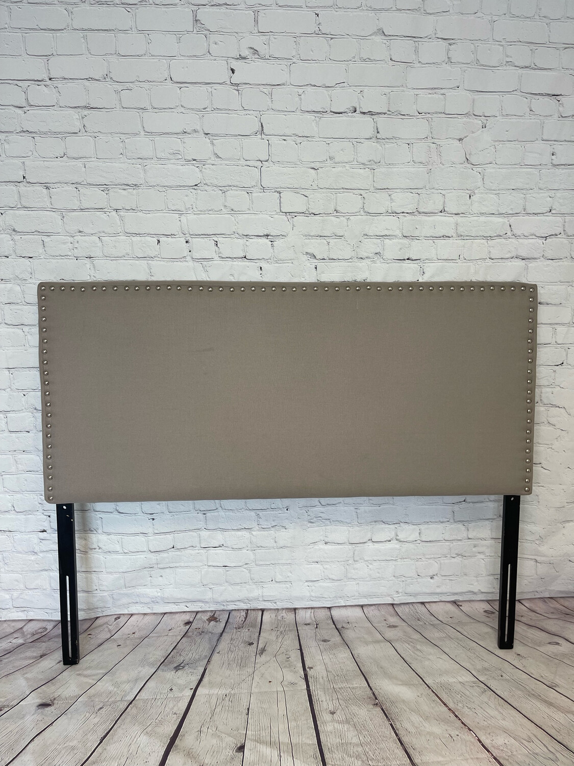 Queen Headboard - Beige Nailhead