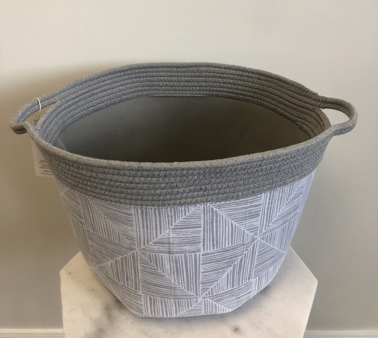 Grey Patterned Woven Floor Basket