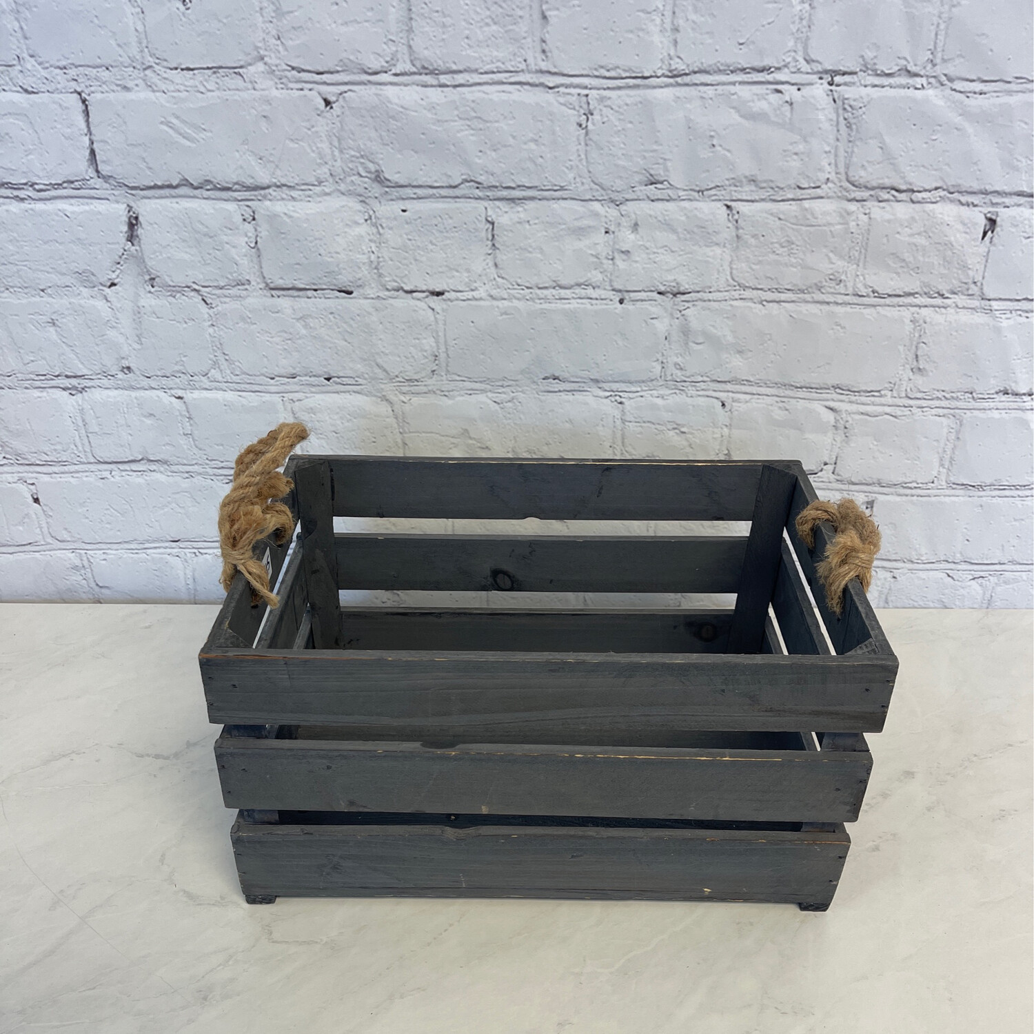 Dark Grey Wooden Basket w/ Handle