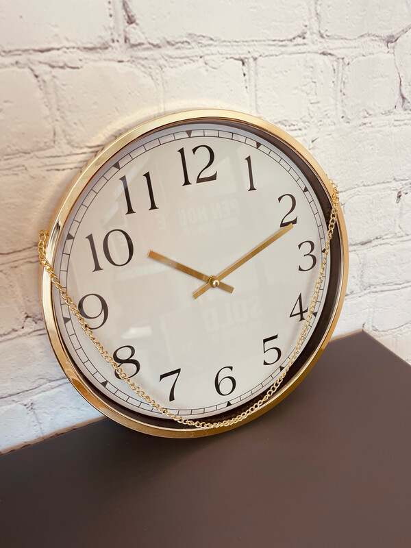 Gold Clock w/ Hanging Chain