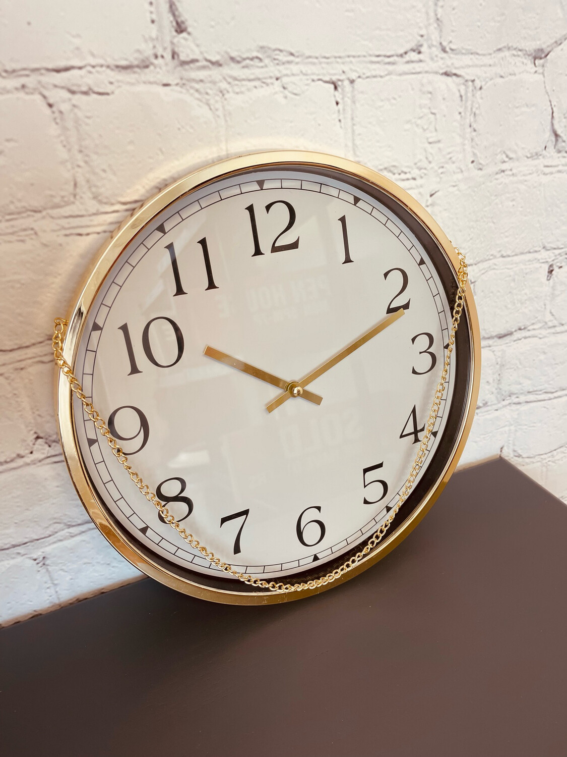 Gold Clock w/ Hanging Chain