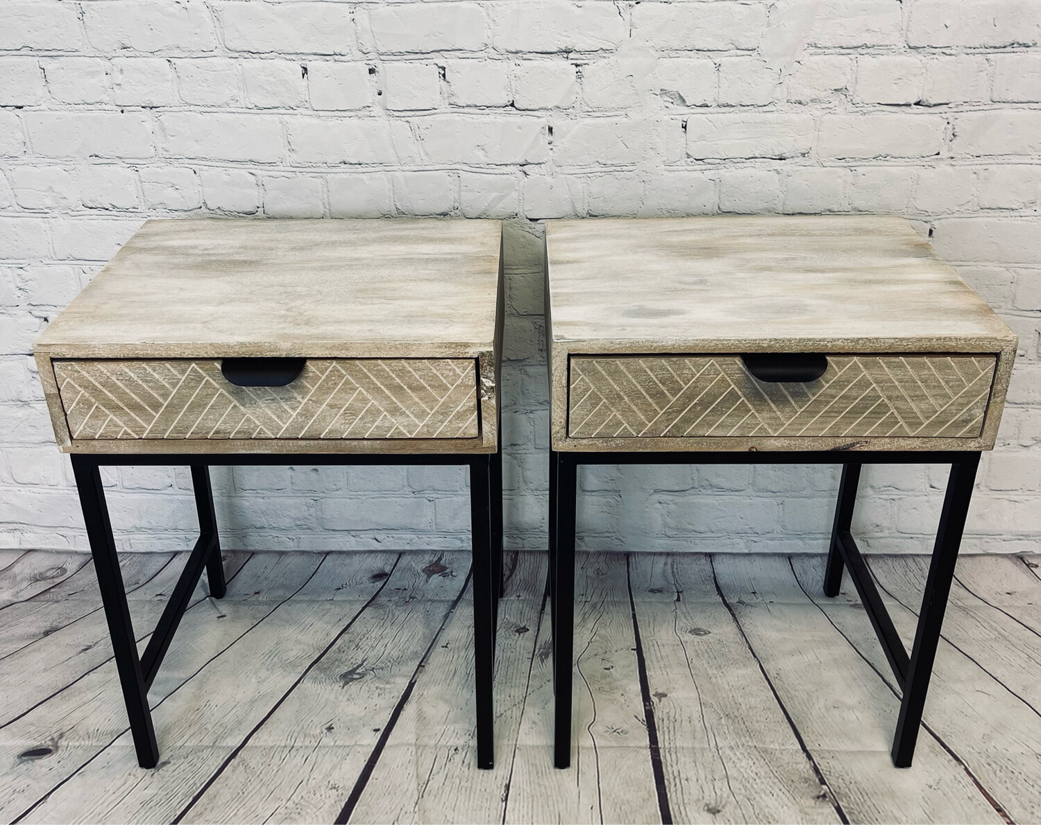 Patterned Wood End Table - Set Of 2