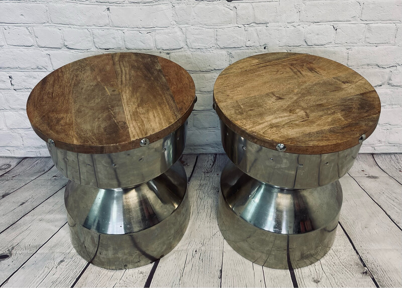 Chrome Drum End Table - Set Of 2