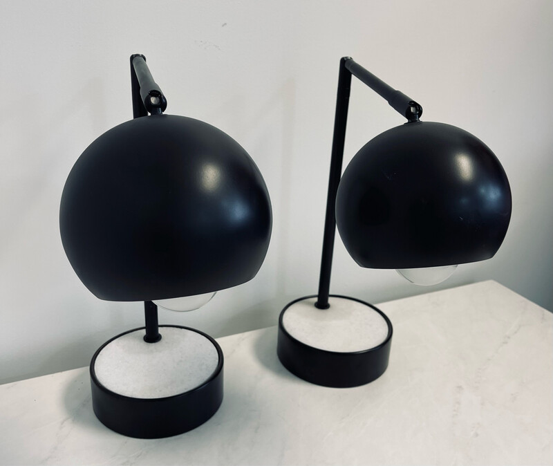Black Metal w/ White Marble Lamp - Set Of 2