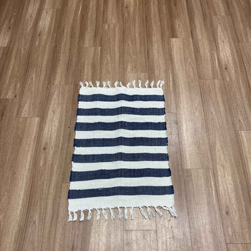 White & Blue Striped Rug 2x3