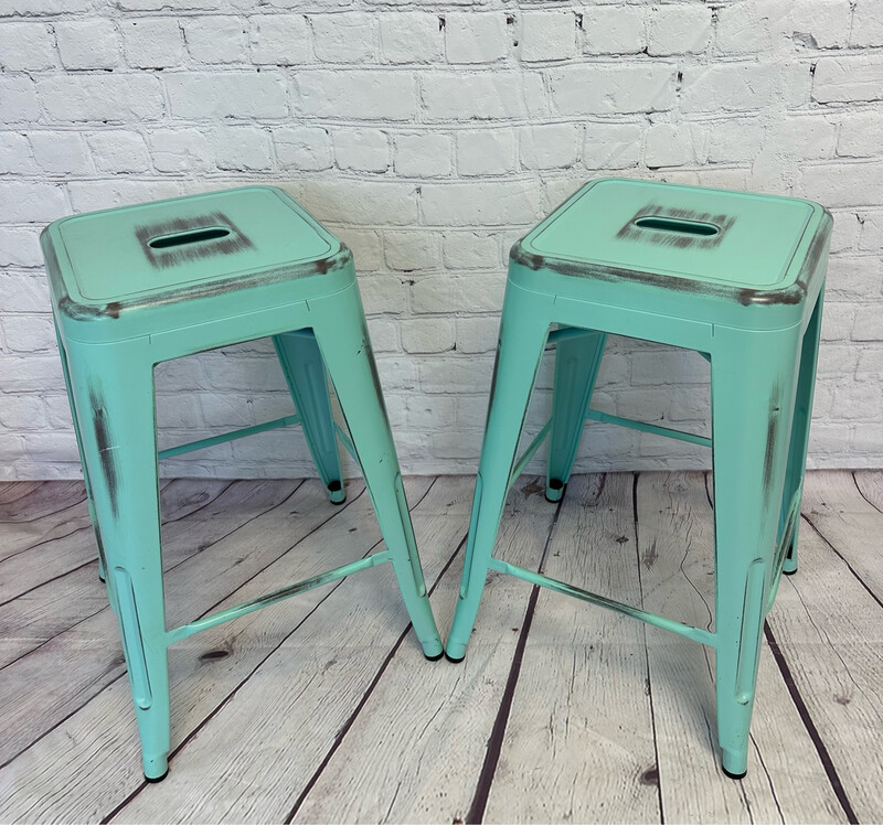 Teal Metal COUNTER Stool - Set of 4