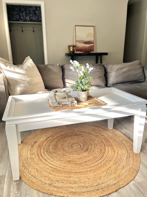 White Solid Wood Rectangular Coffee Table w/ Detailed Edges